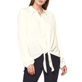 Pleione Women's Pleated Tie Hem Button Down Blouse