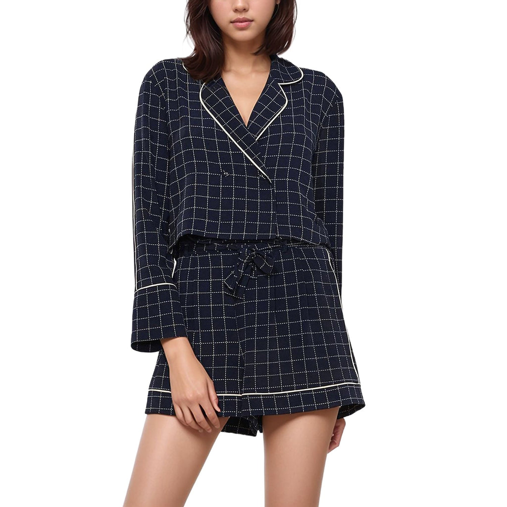 Women's Grid Print Blouse in Navy Plaid