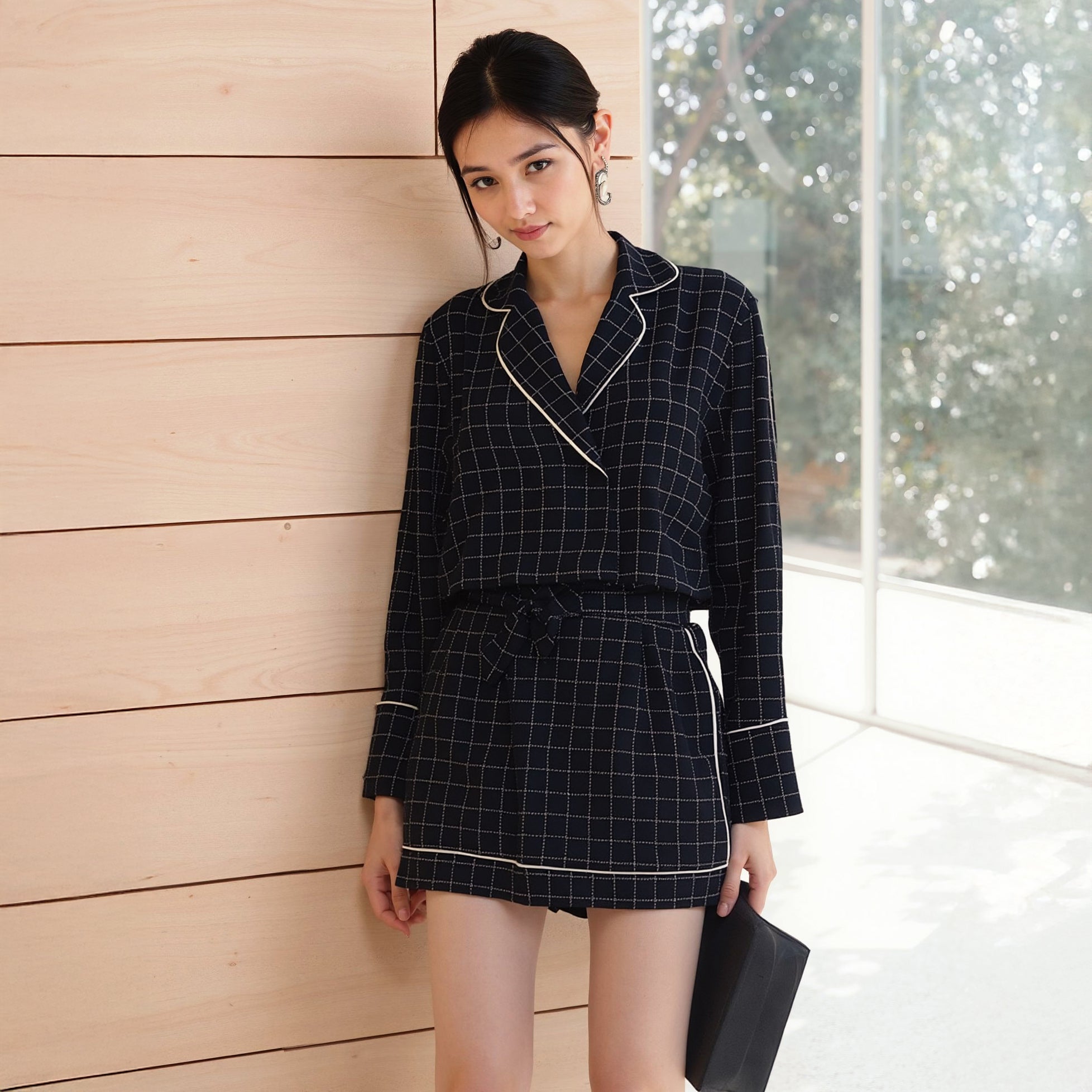 Women's Grid Print High Shorts in Navy Plaid
