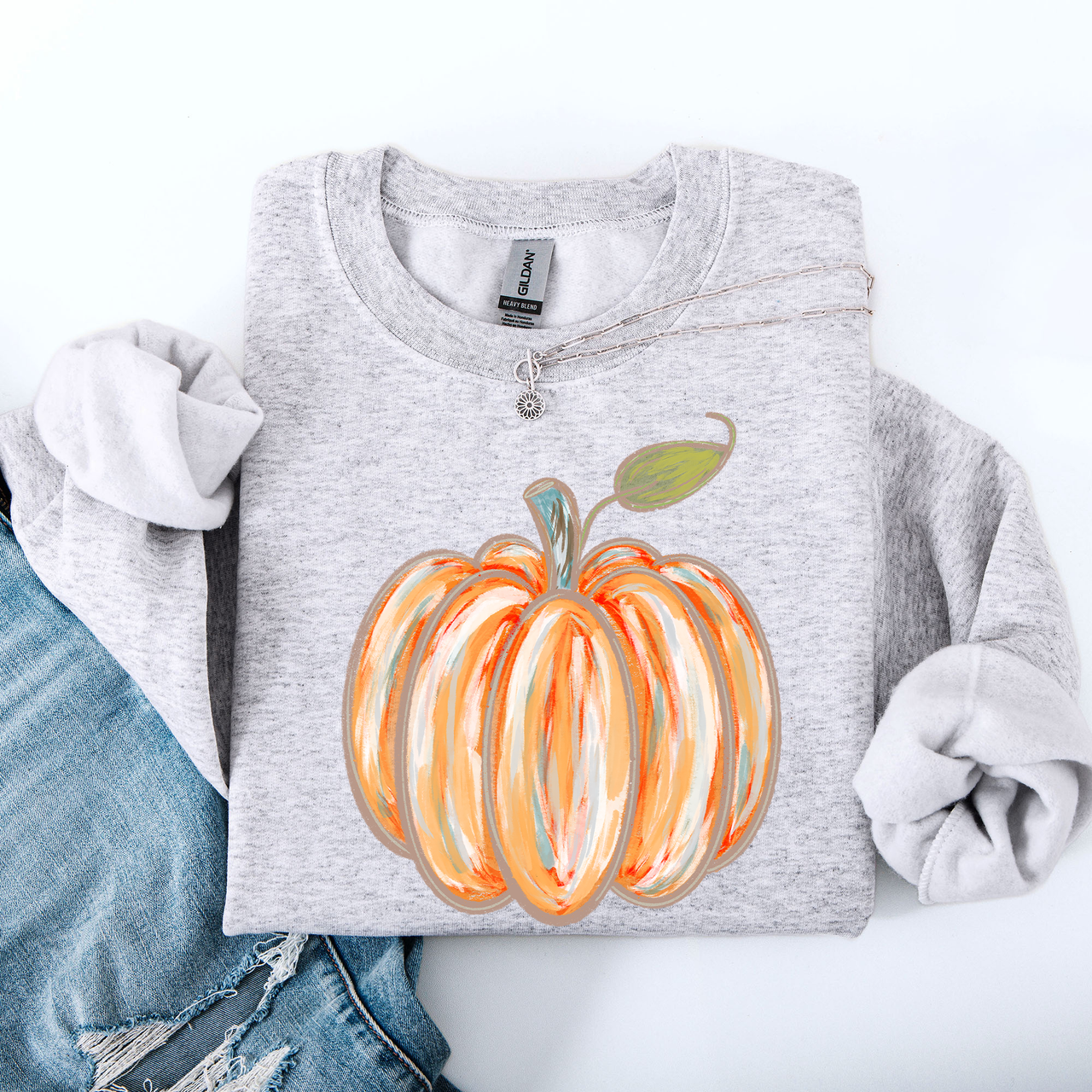 Watercolor Pumpkin Cozy Autumn Floral Sunflower Harvest Design For Cozy Fall Styling Sweatshirt