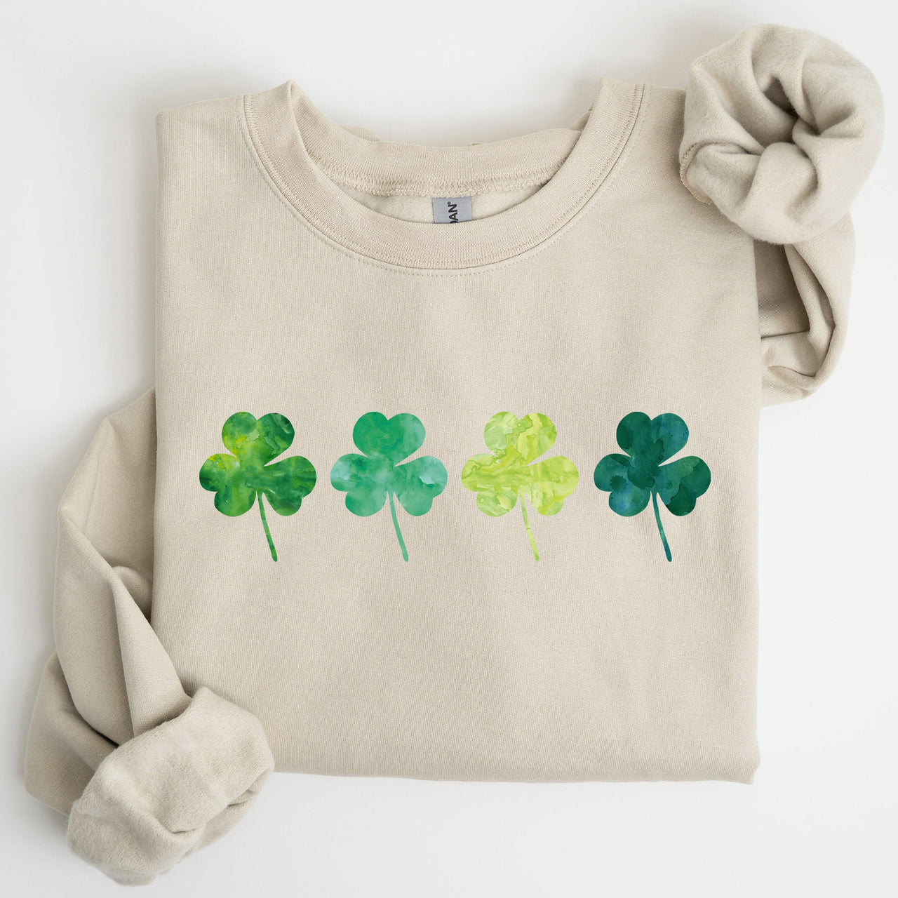 Watercolor Shamrocks In A Row St Patrick's Day Inspired Design For Apparel Sweatshirt