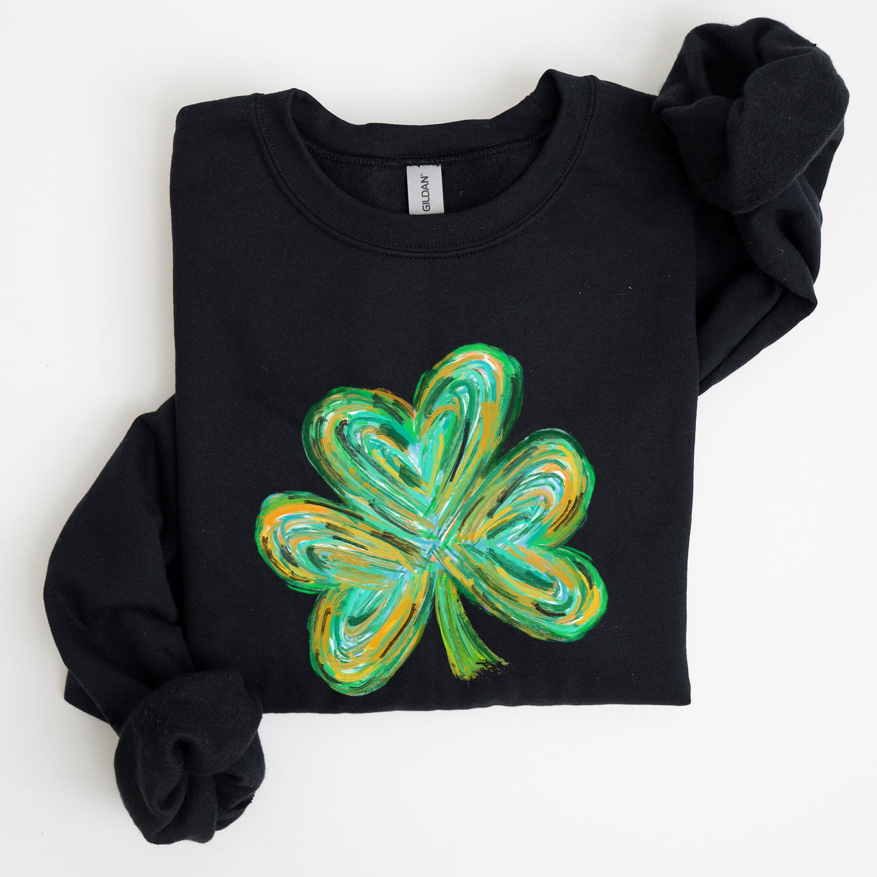 Watercolor Shamrock Hearts Irish St Patrick's Day Edition Cozy Cotton-Polyester Blend Sweatshirt