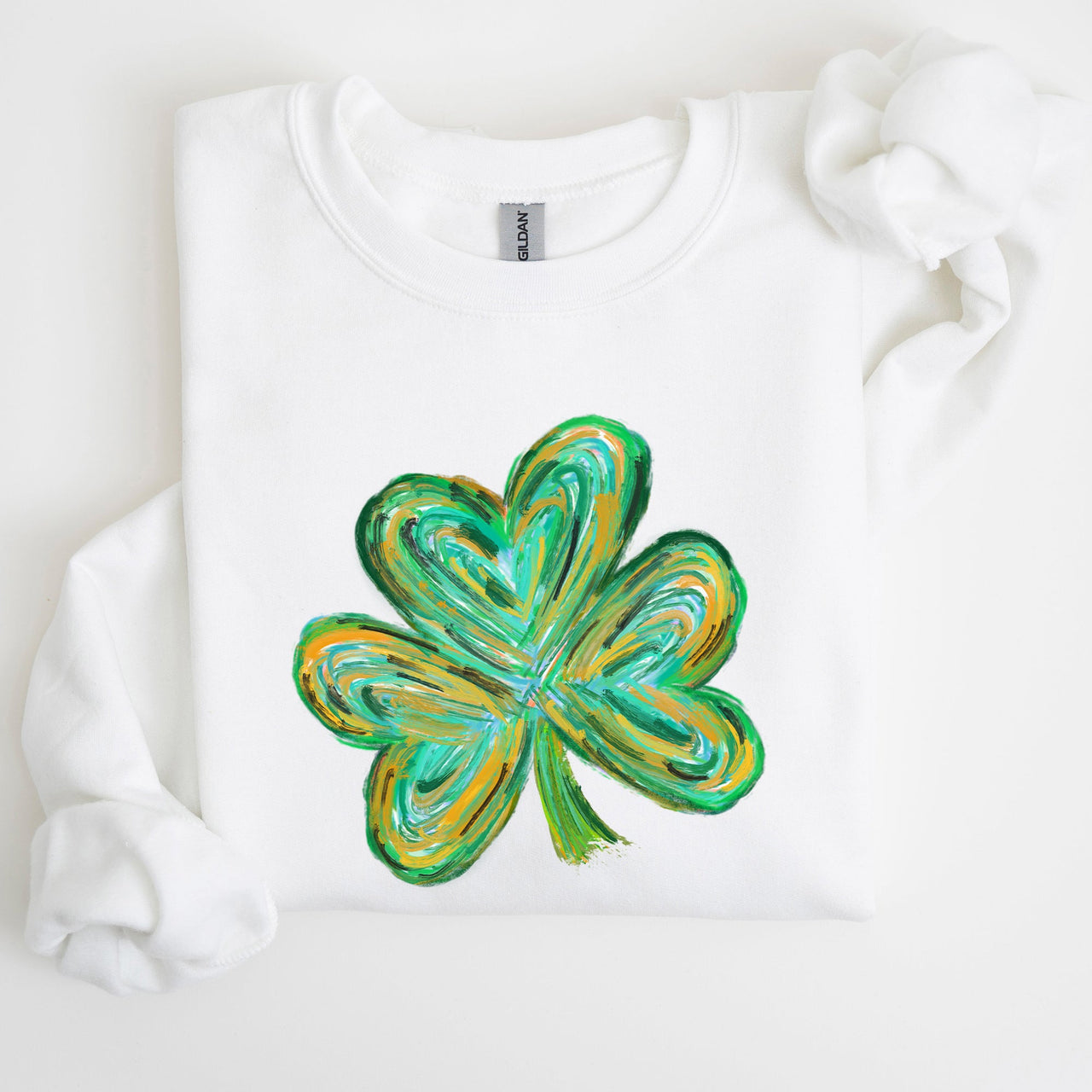 Watercolor Shamrock Hearts Irish St Patrick's Day Edition Cozy Cotton-Polyester Blend Sweatshirt