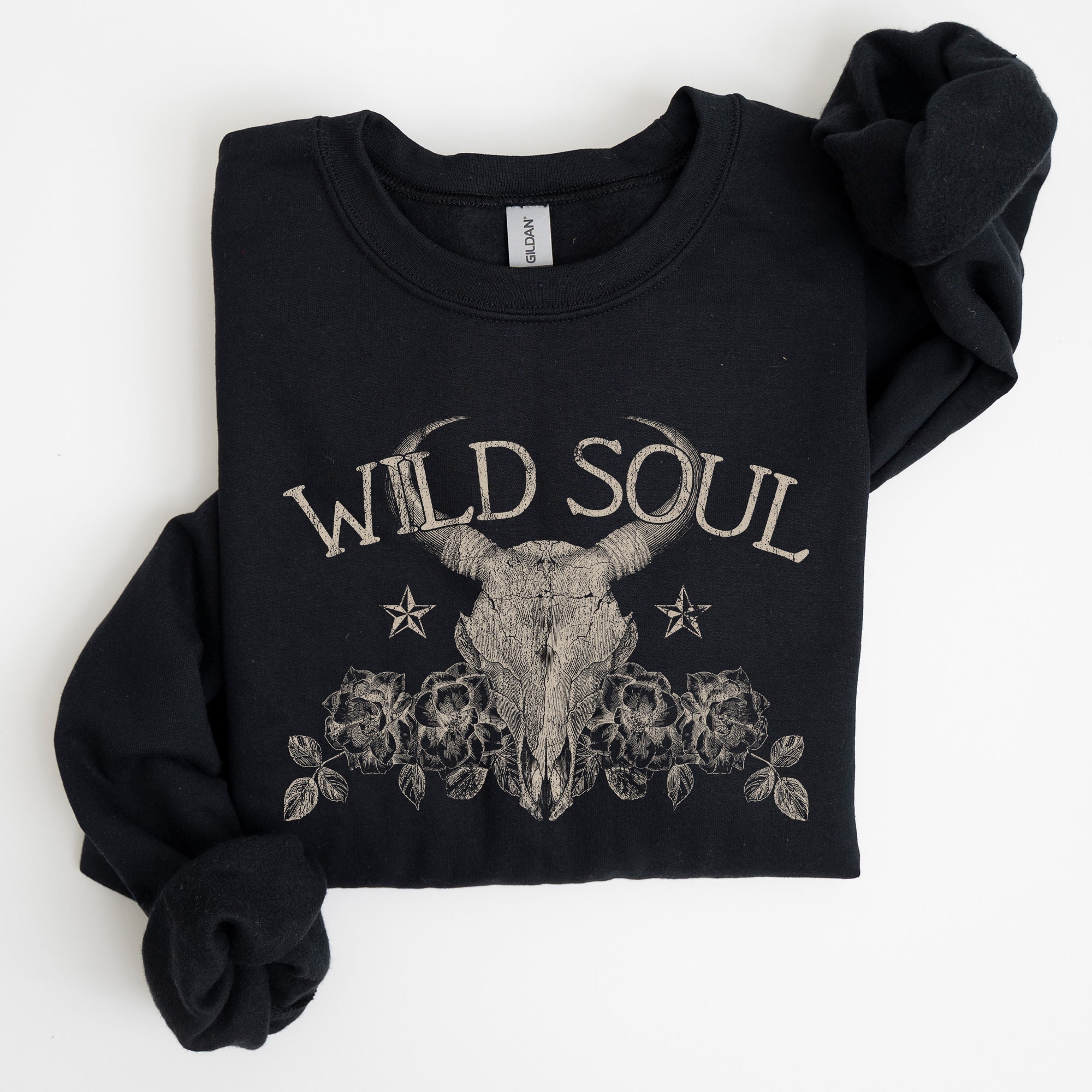 Wild Soul Cowboy Skull Roses Country Cowgirl Spirit Rustic Western Americana Legend Sweatshirt