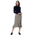 Pleione Women's Ruffle Trimmed Pencil Skirt in Black Plaid