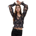 Women's Wax Flower Smocked Cuff Blouse In Navy