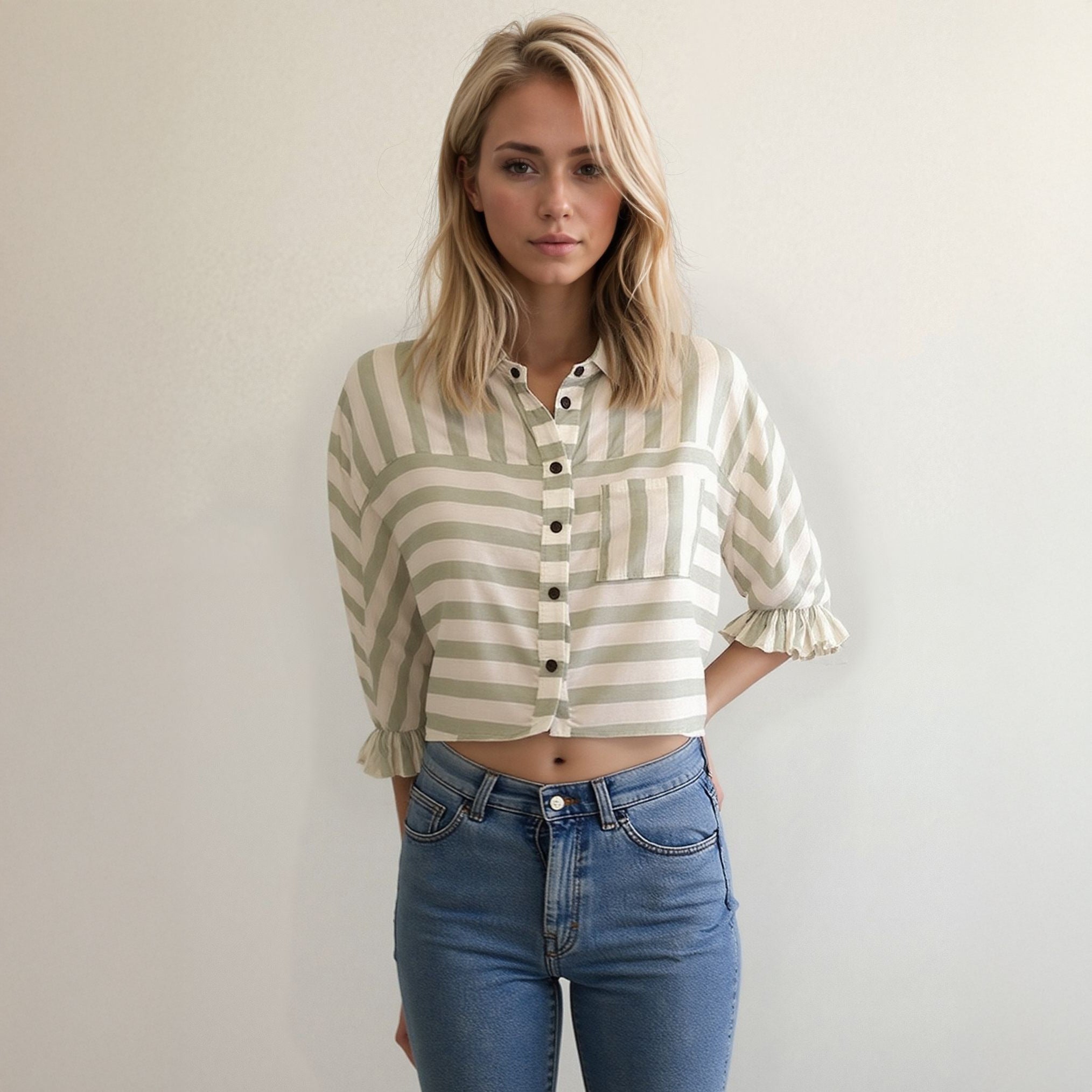 Women's Button Down Cropped Shirt In Sage