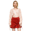 Women's Floral Wrap Front Crop Blouse In Coral Gold