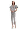 Women's Fringe Trim Slit Hem Gingham Pants in Black Gingham