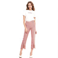 Women's Fringe Trim Slit Hem Gingham Pants in Red Gingham