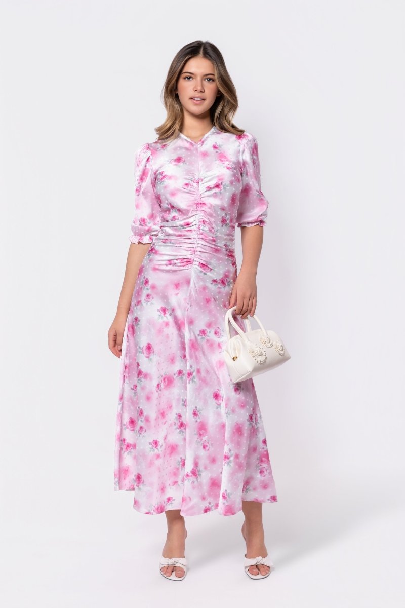 Audrey Dress Short Sleeve (White/Pink)