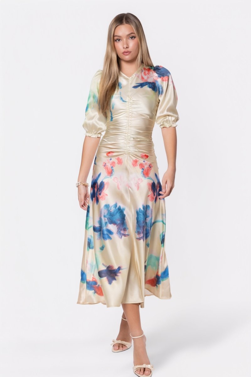 Audrey Dress Short Sleeve (Yellow Flower)