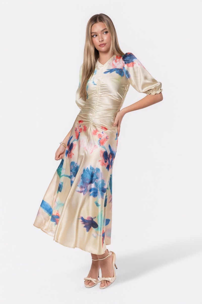 Audrey Dress Short Sleeve (Yellow Flower)