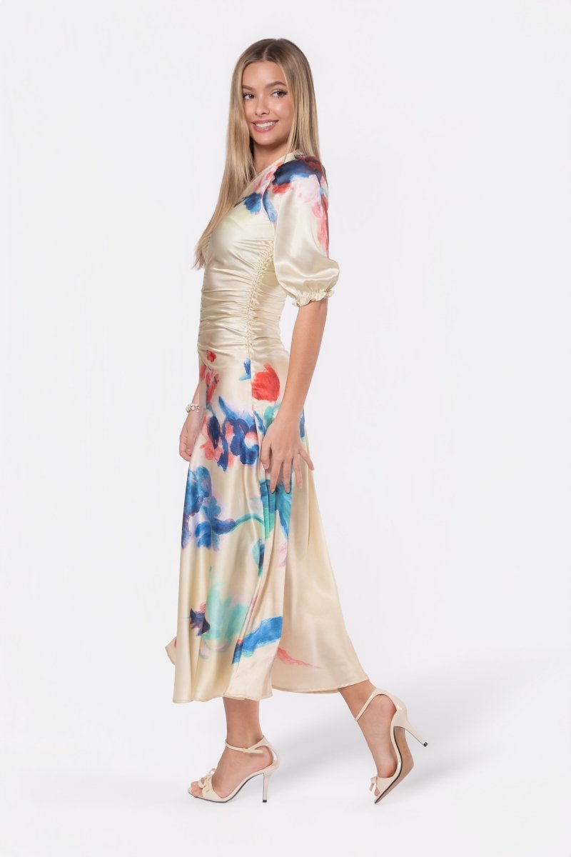 Audrey Dress Short Sleeve (Yellow Flower)