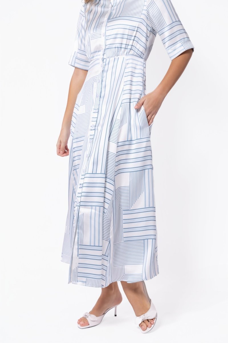 Aviana Dress (White/Blue)