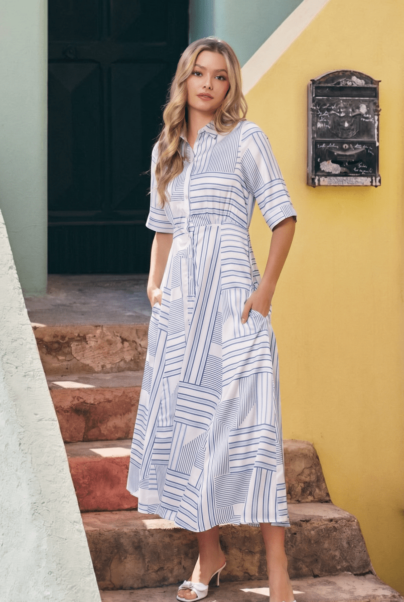 Aviana Dress (White/Blue)