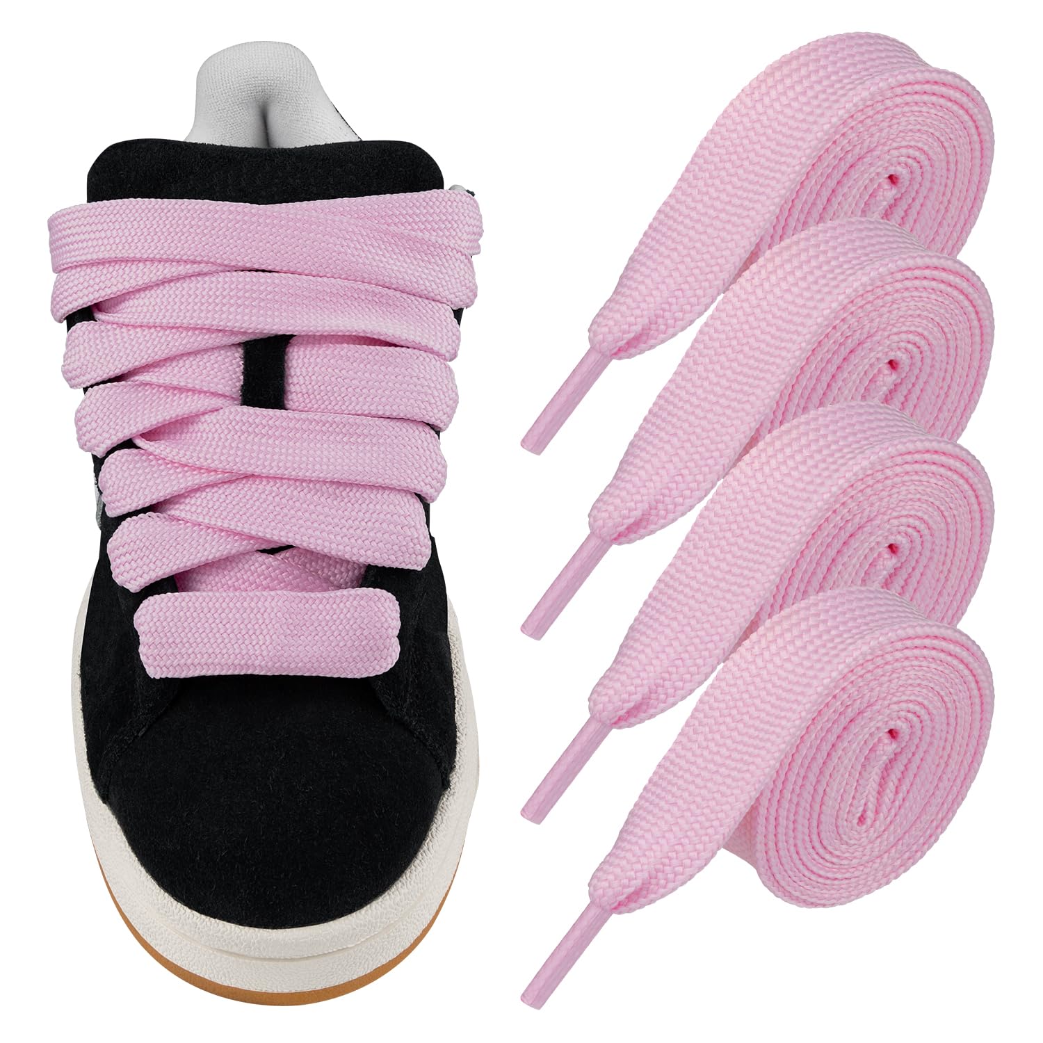 Endoto 2 Pairs Fat Shoelaces for Adidas Campus 2CM Thick Flat Wide Jumbo Replacements Shoe Laces for Sneaker(Color:PinkSize:54Inch)