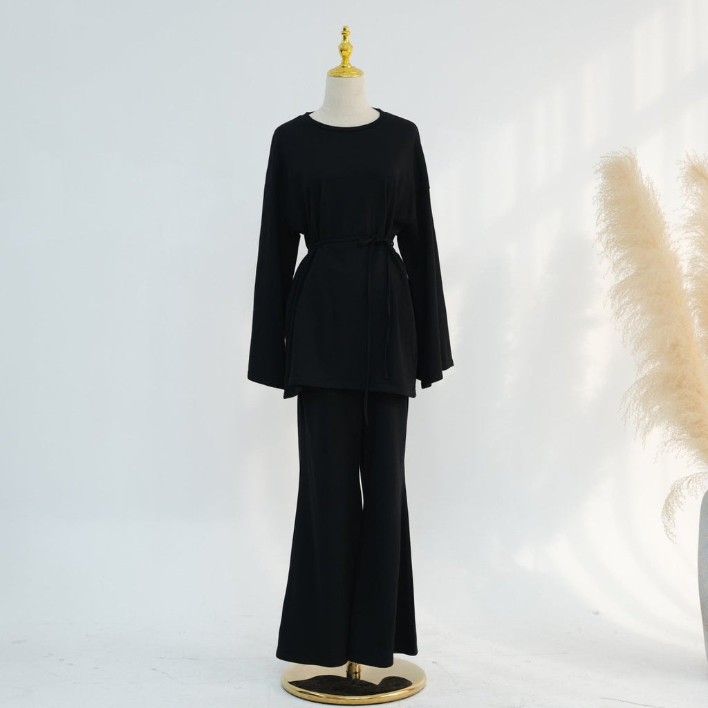 Cotton Two-Piece Set | Belted Tunic Top & Pants(MS279)