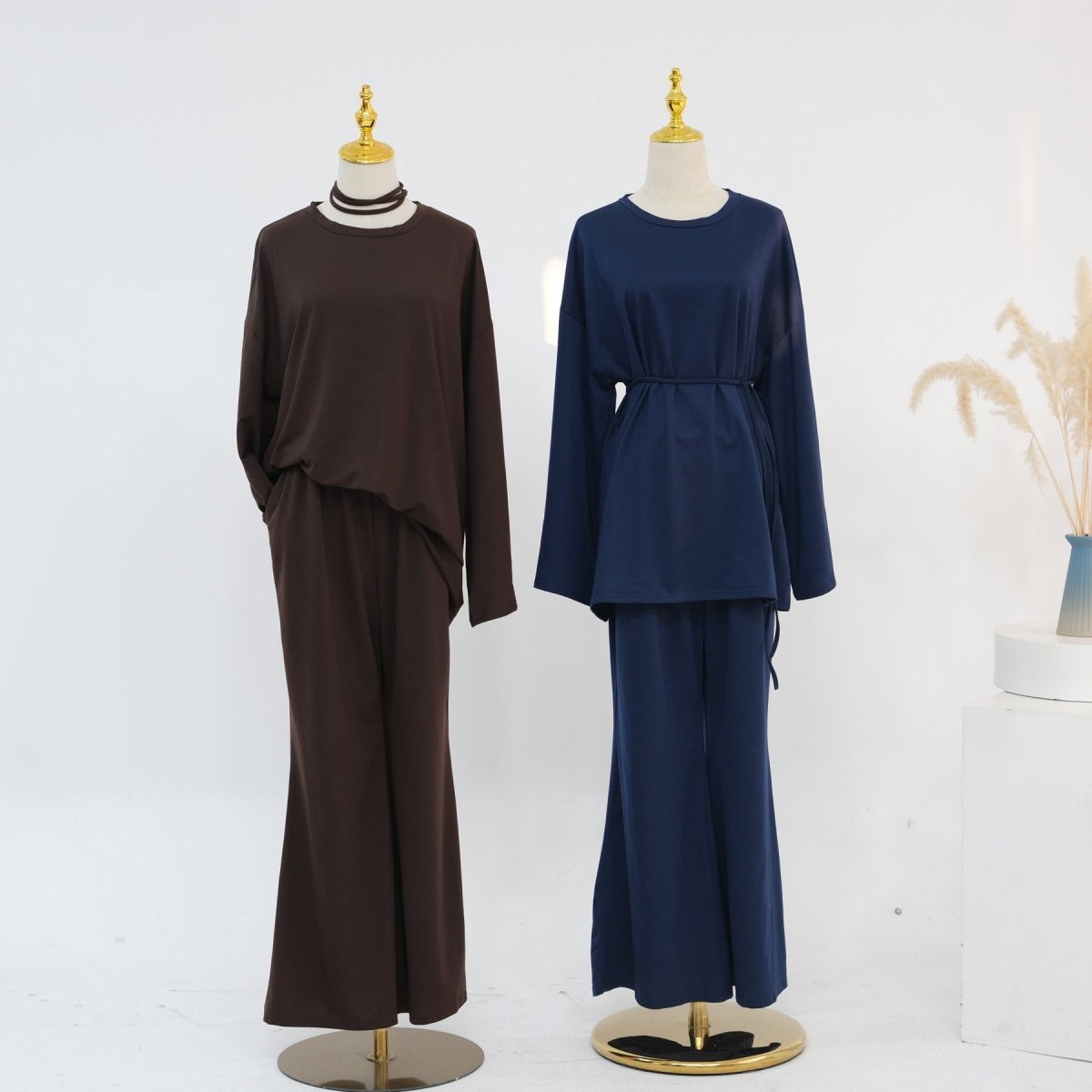 Cotton Two-Piece Set | Belted Tunic Top & Pants(MS279)