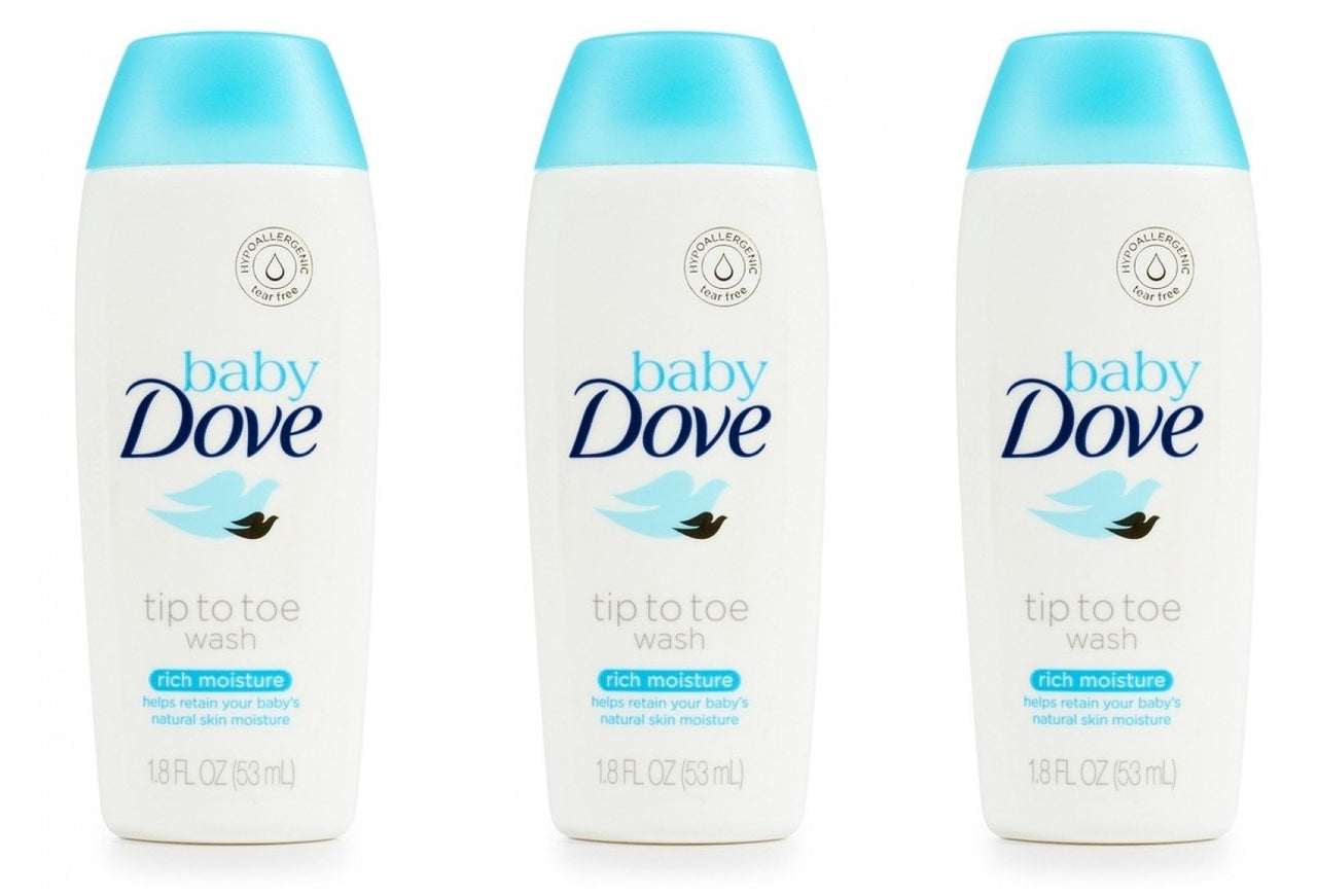 Baby Dove Body Wash Tip To Toe Sensitive Moisture 1.8 Oz Travel Size (Pack Of 3)
