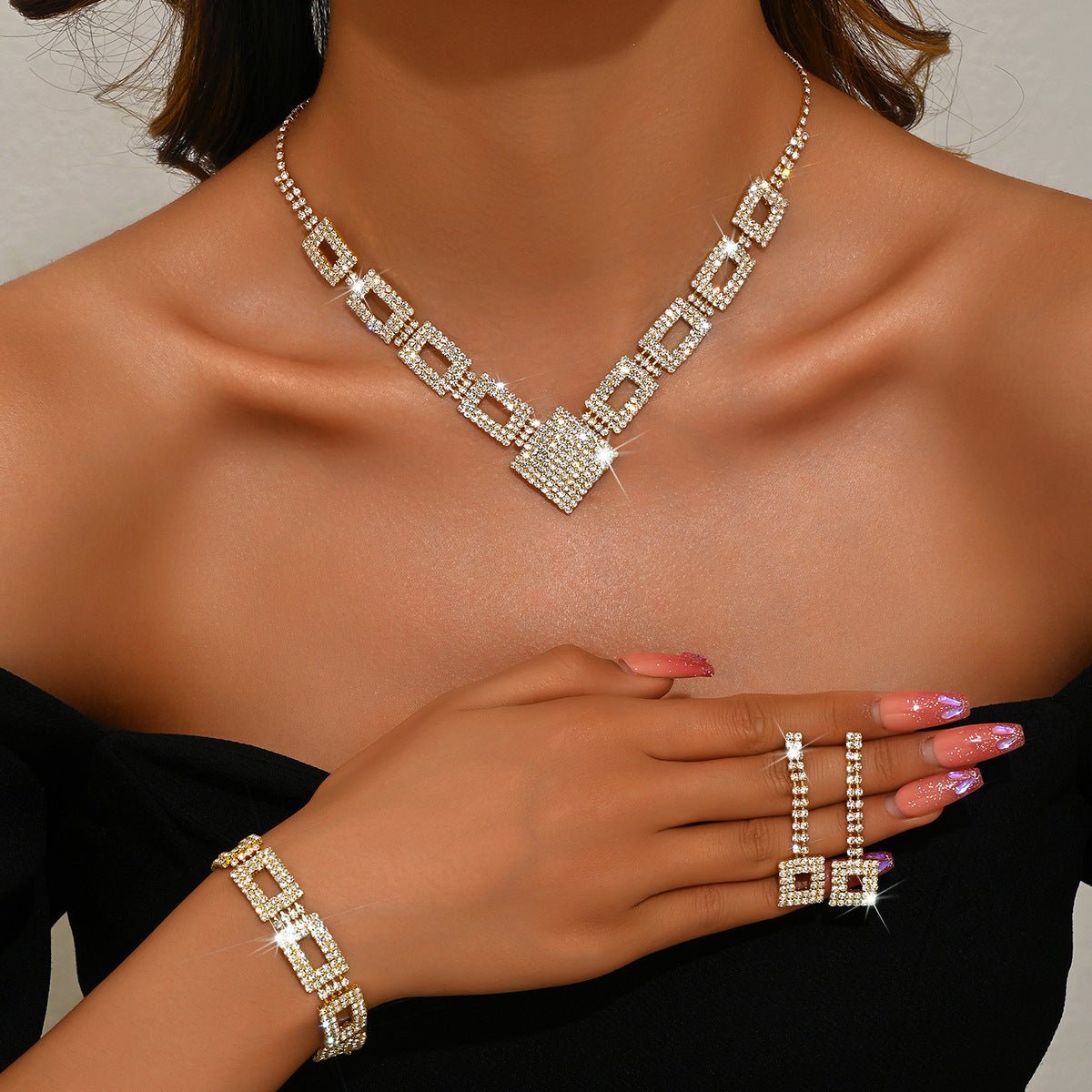 Dazzling 3-Piece Full Rhinestones Jewelry Set (MAC317)