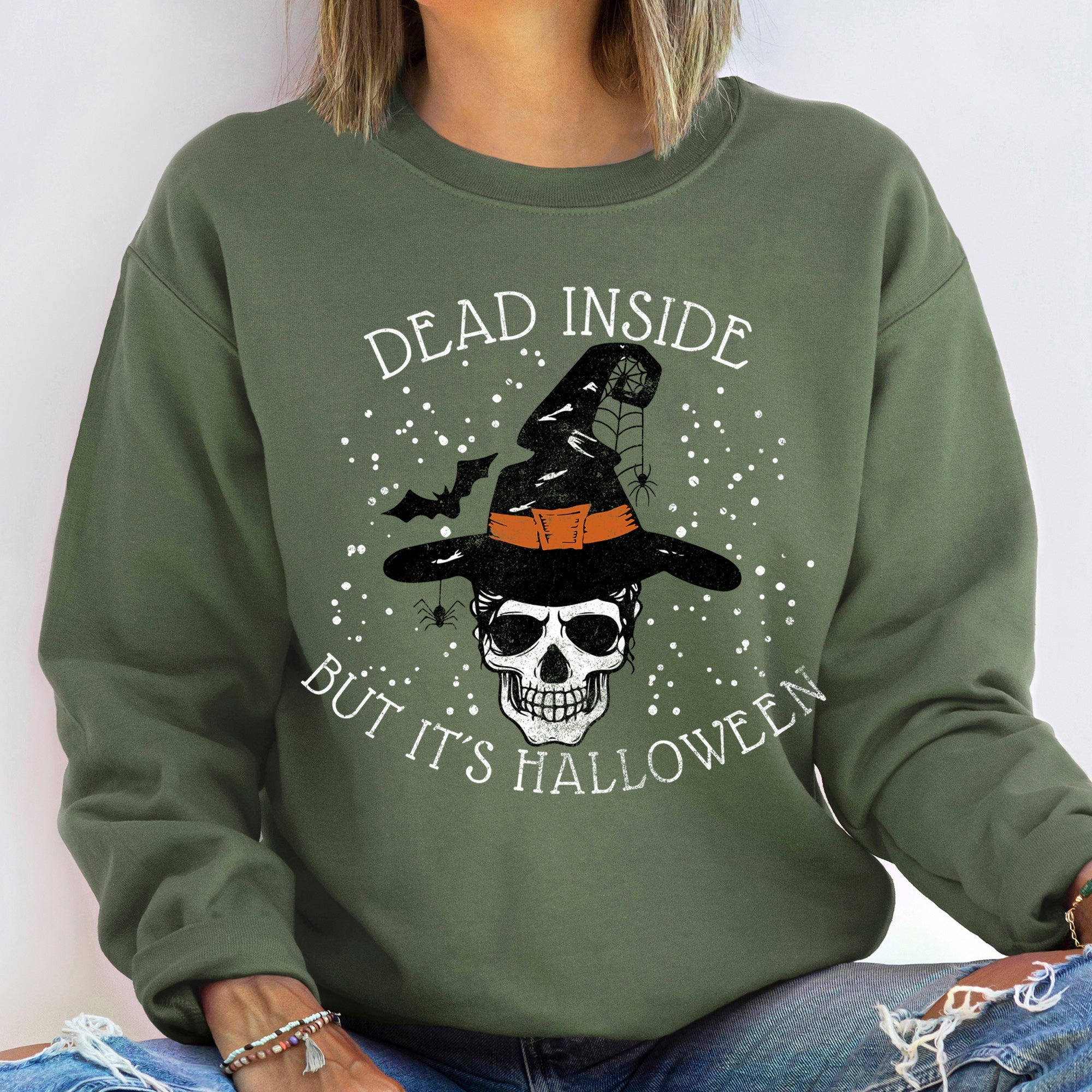 Dead Inside Witch Vintage Halloween Graphic Cozy Fleece Interior Collection Edition Sweatshirt
