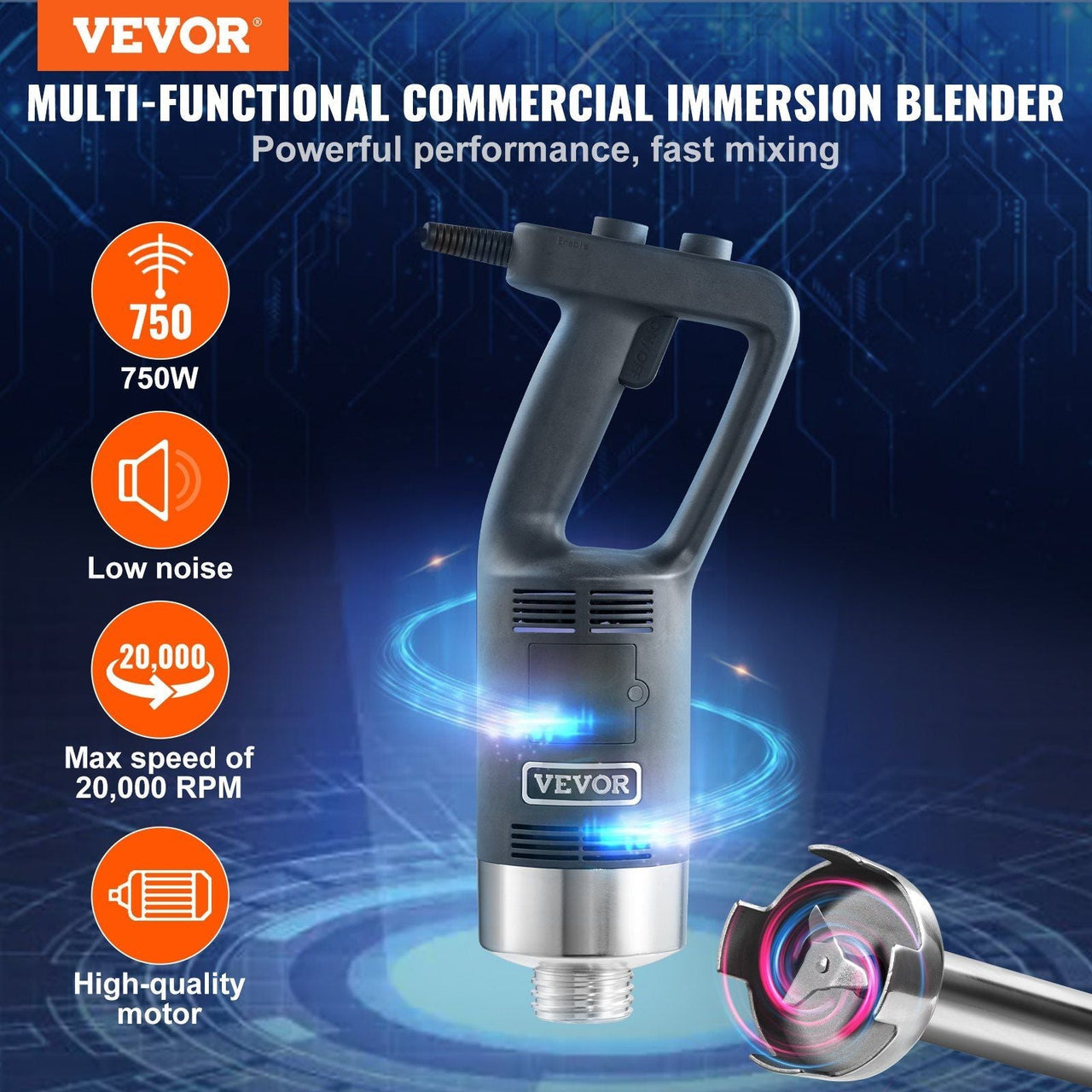 VEVOR Commercial Immersion Blender, 750W 16