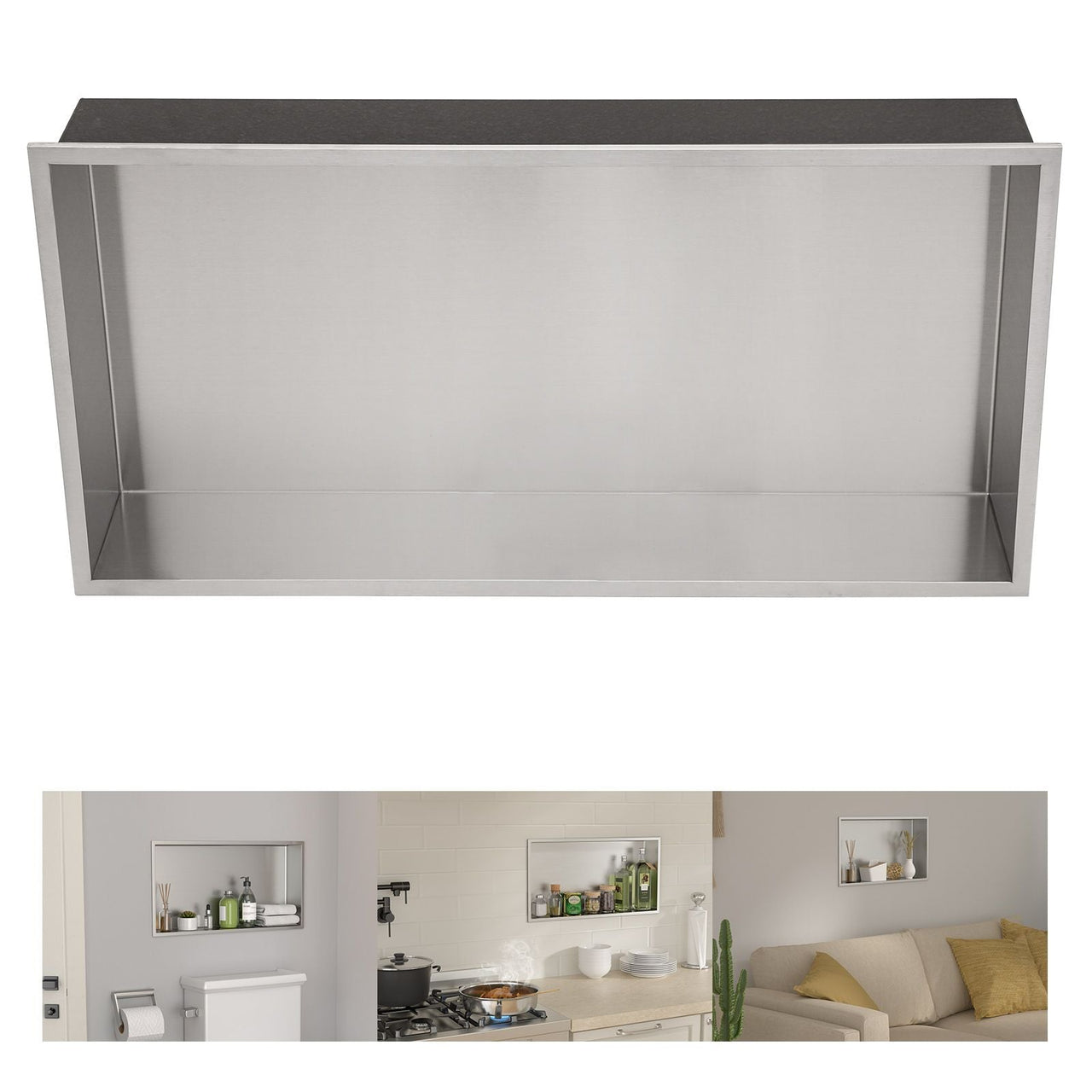 Brushed Stainless Steel Wall Shower  Niche , Double Recessed Shower Shelf for Bathroom