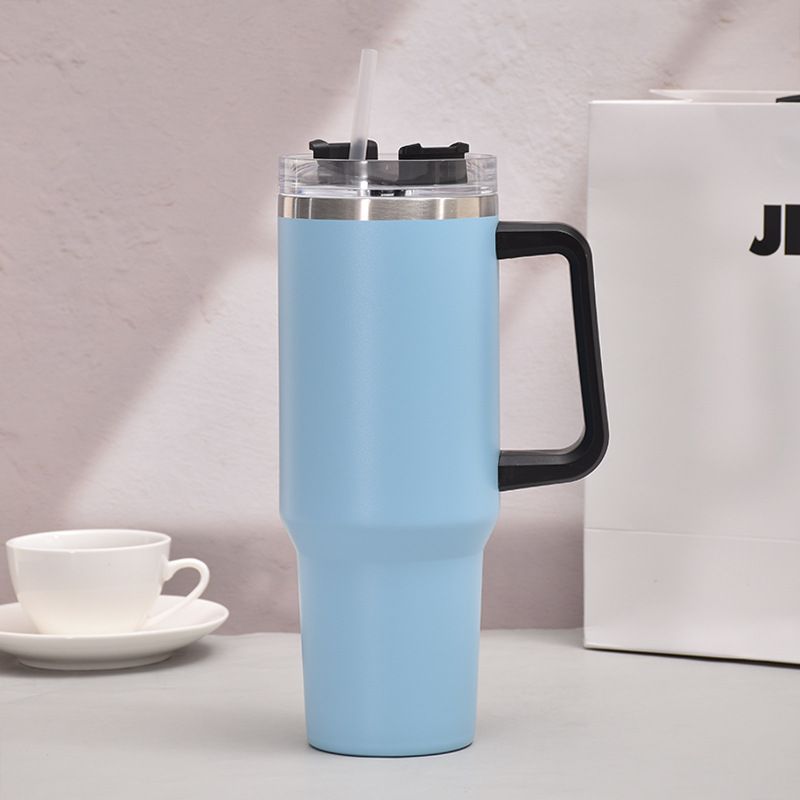 40oz Handle Car Cup with pipette stainless Steel insulated Cold beer cup portable ice cup with handle; Insulated Reusable Leakproof Stainless Steel Water Bottle Travel Mug Iced Coffee Cup