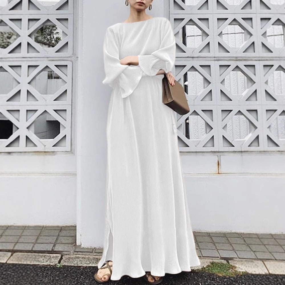 Elegant Vintage Solid Color Maxi Dress | Cinched Waist Long Abaya (MA323)