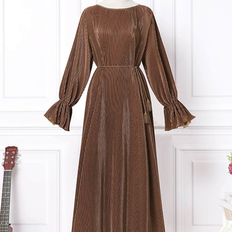 Elegant Vintage Solid Color Maxi Dress | Cinched Waist Long Abaya (MA323)