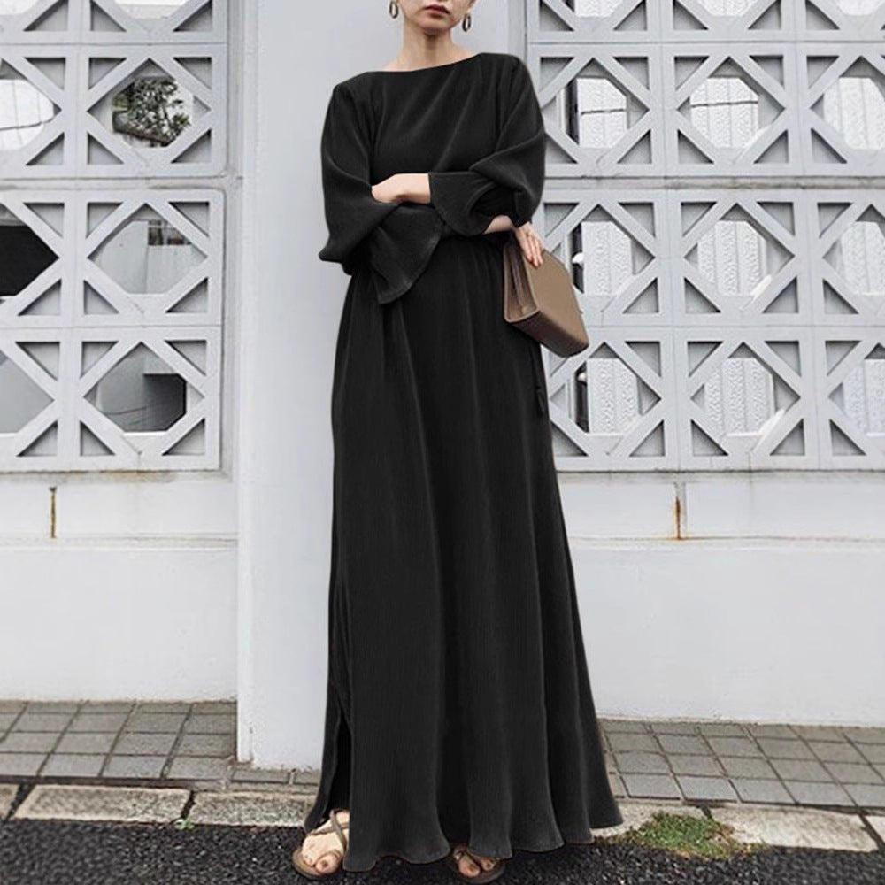 Elegant Vintage Solid Color Maxi Dress | Cinched Waist Long Abaya (MA323)