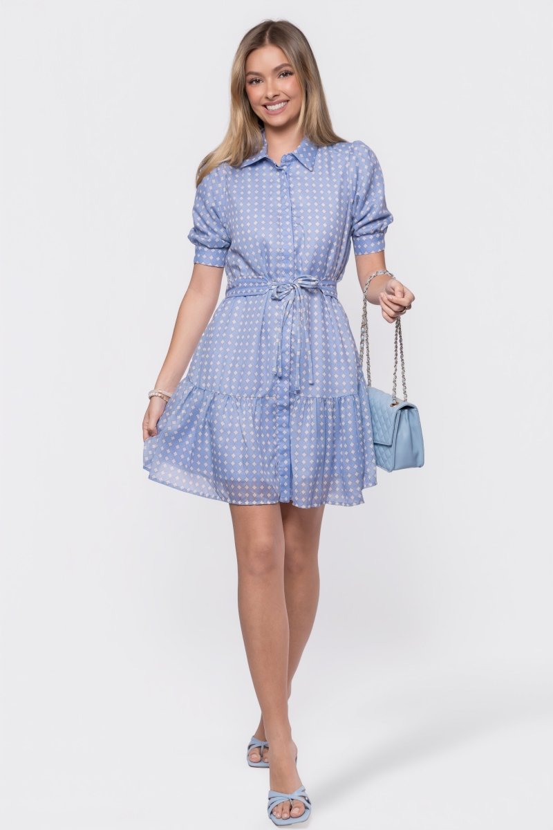 Elisa Dress 36" (White/Blue)