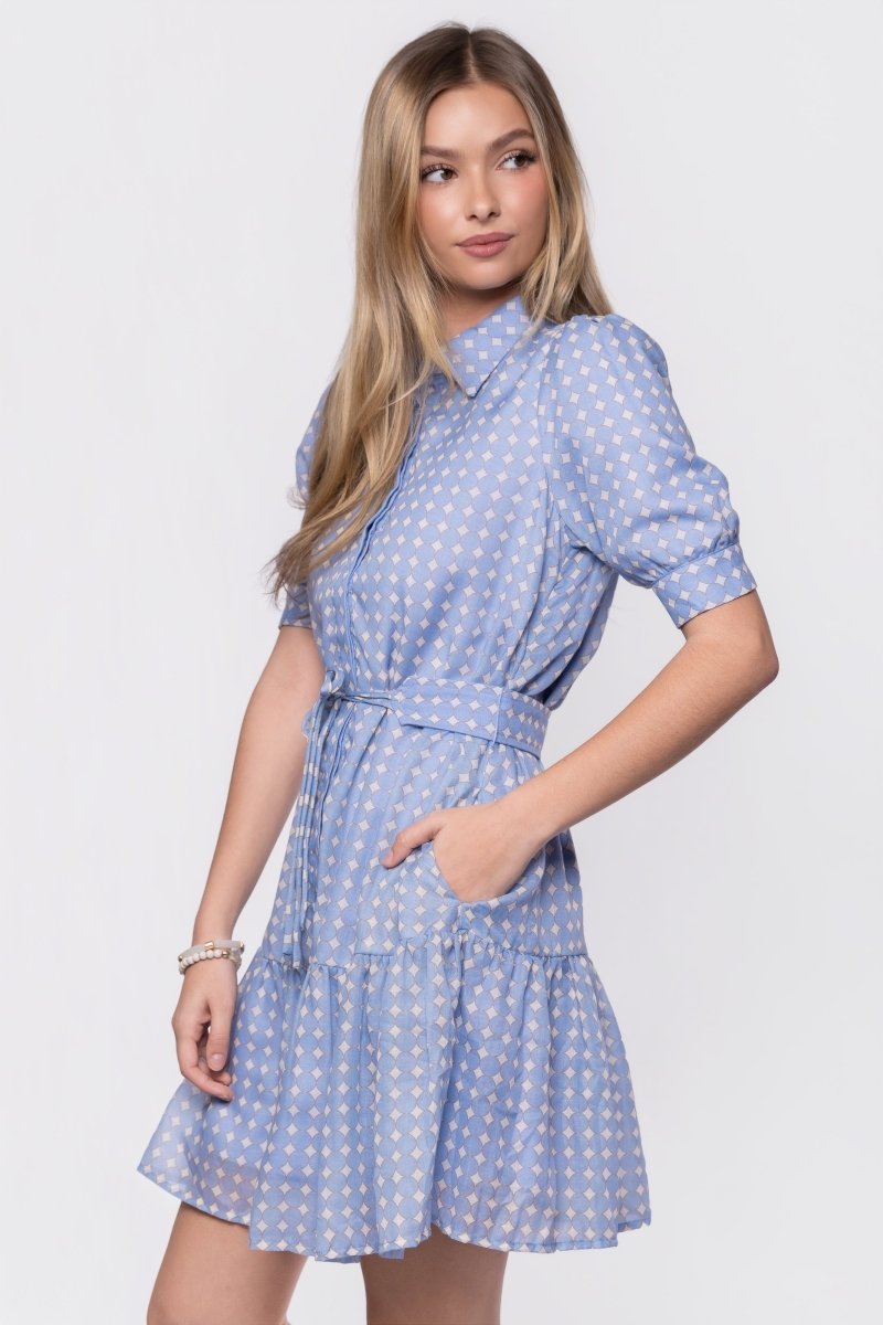 Elisa Dress 36" (White/Blue)