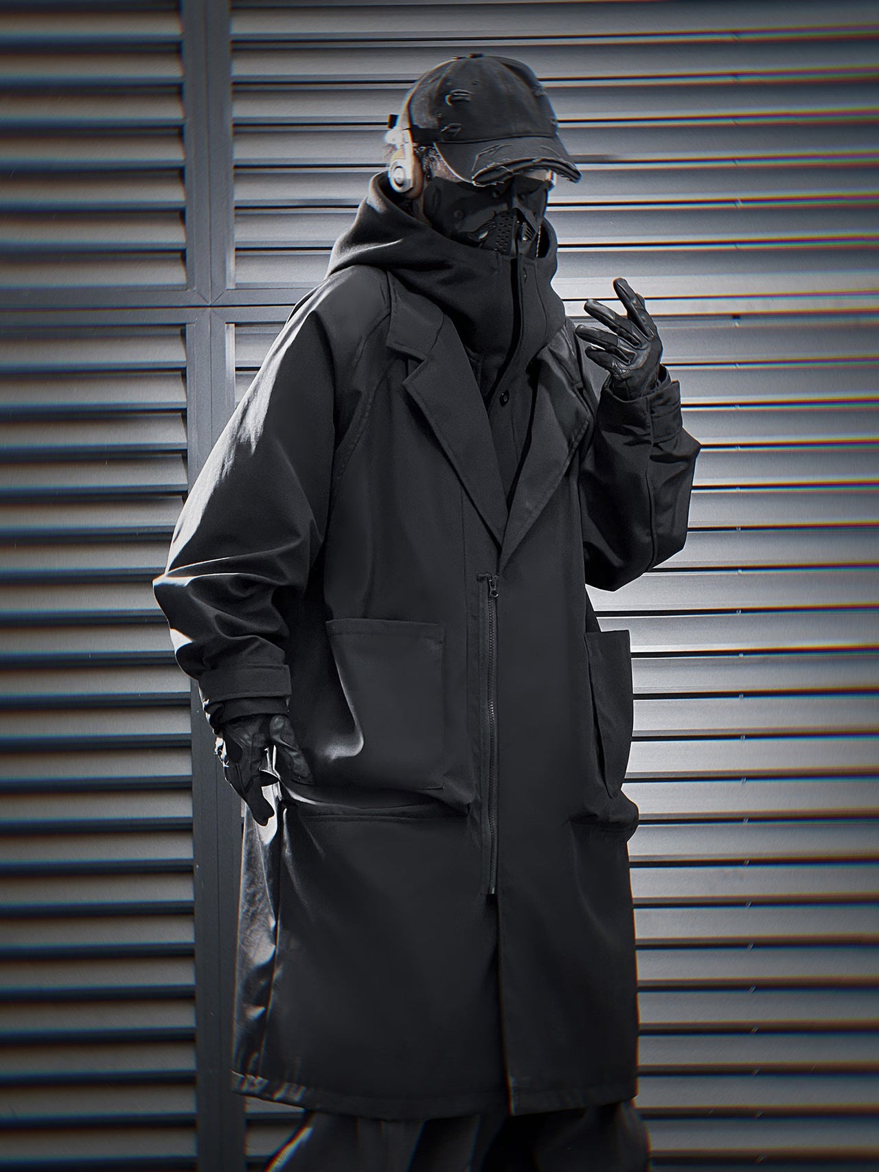 HiJ36 Black Urban Trench Coat