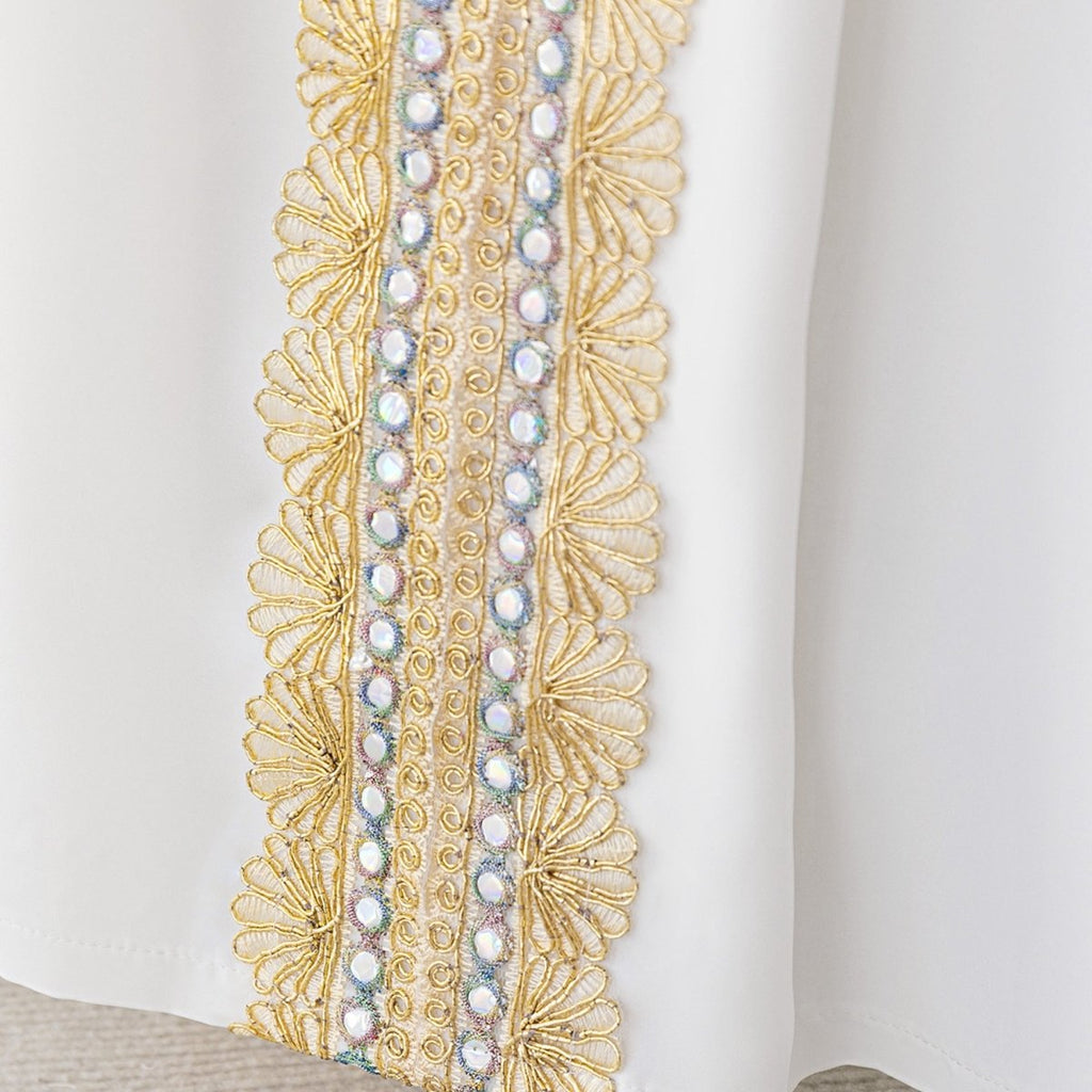 Girls Embroidered Kaftan Dress with Jeweled Belt(MKG021)