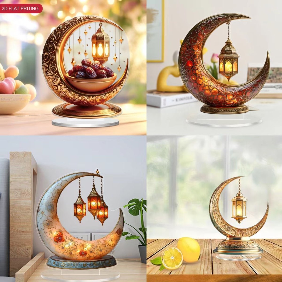 Islamic Crescent with Islamic Motifs Acrylic Desktop Ornament (MAC398)
