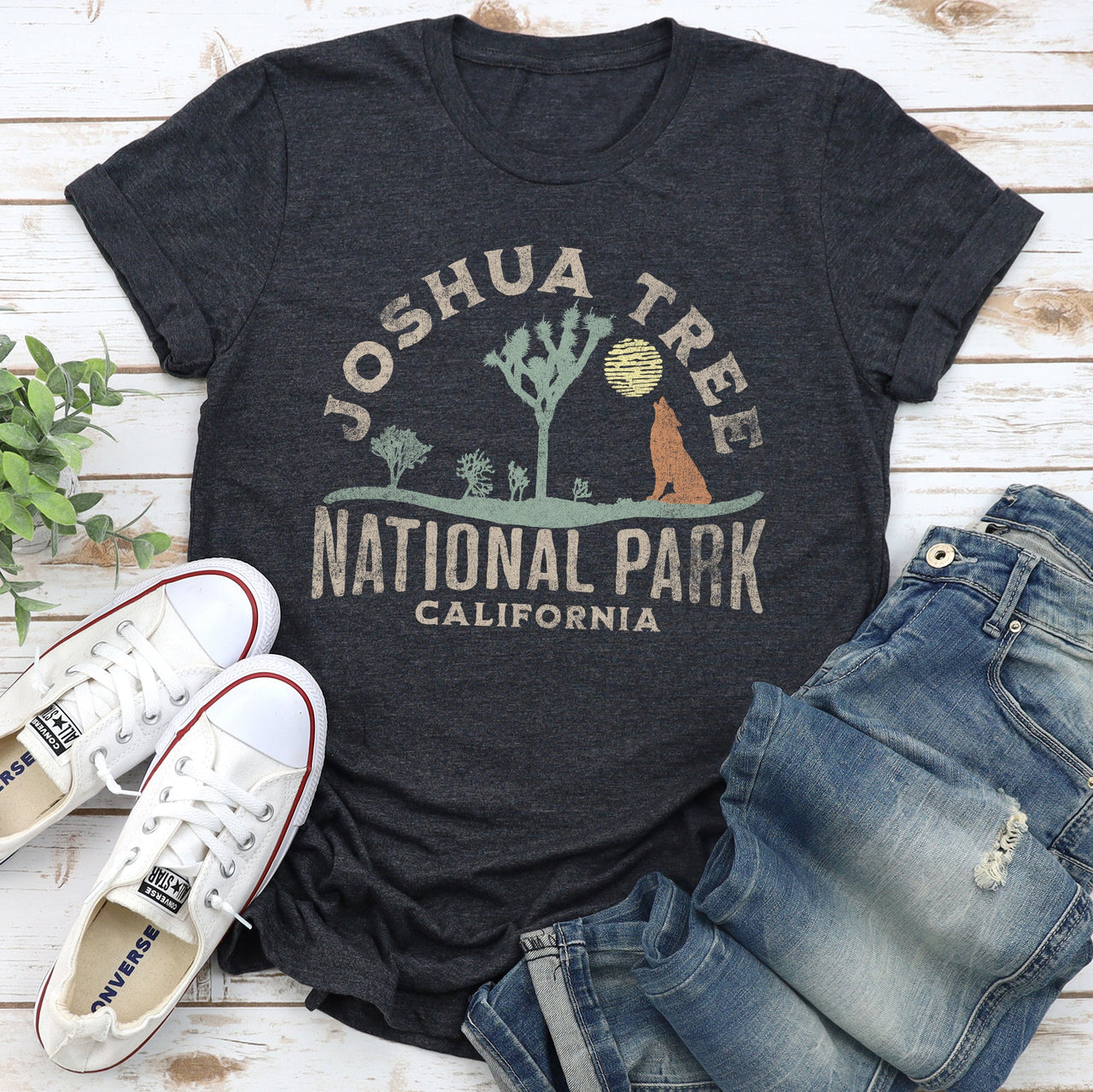 Joshua Tree National Park Scenic Desert Landscape Illustration Sunset Stars Graphic Tee