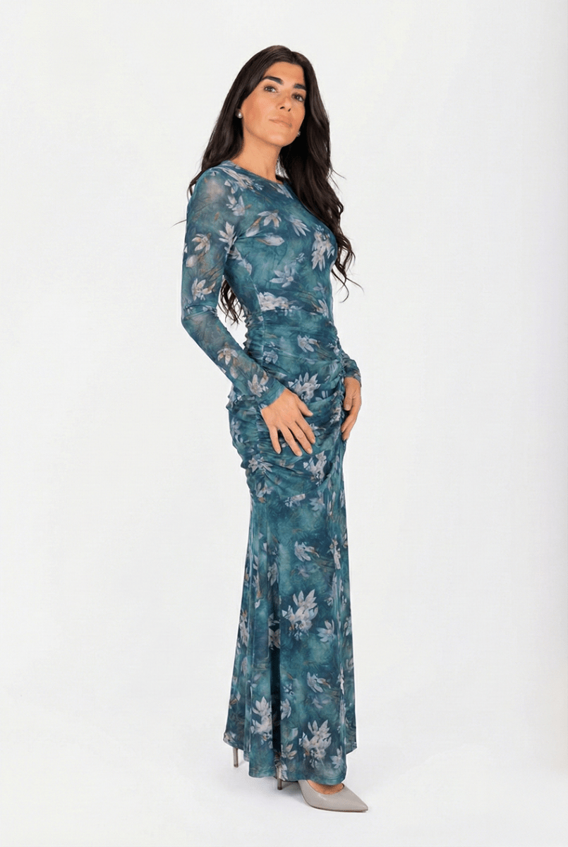 Juliana Dress (Teal Flower)