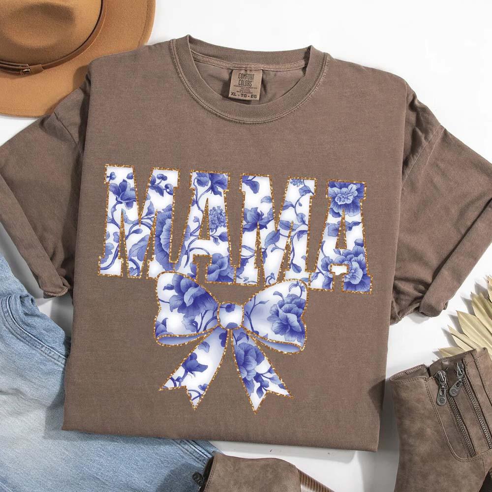Mama Chinoiserie Coquette Bow T-Shirts – Elegant & Trendy Graphic Tees for Moms