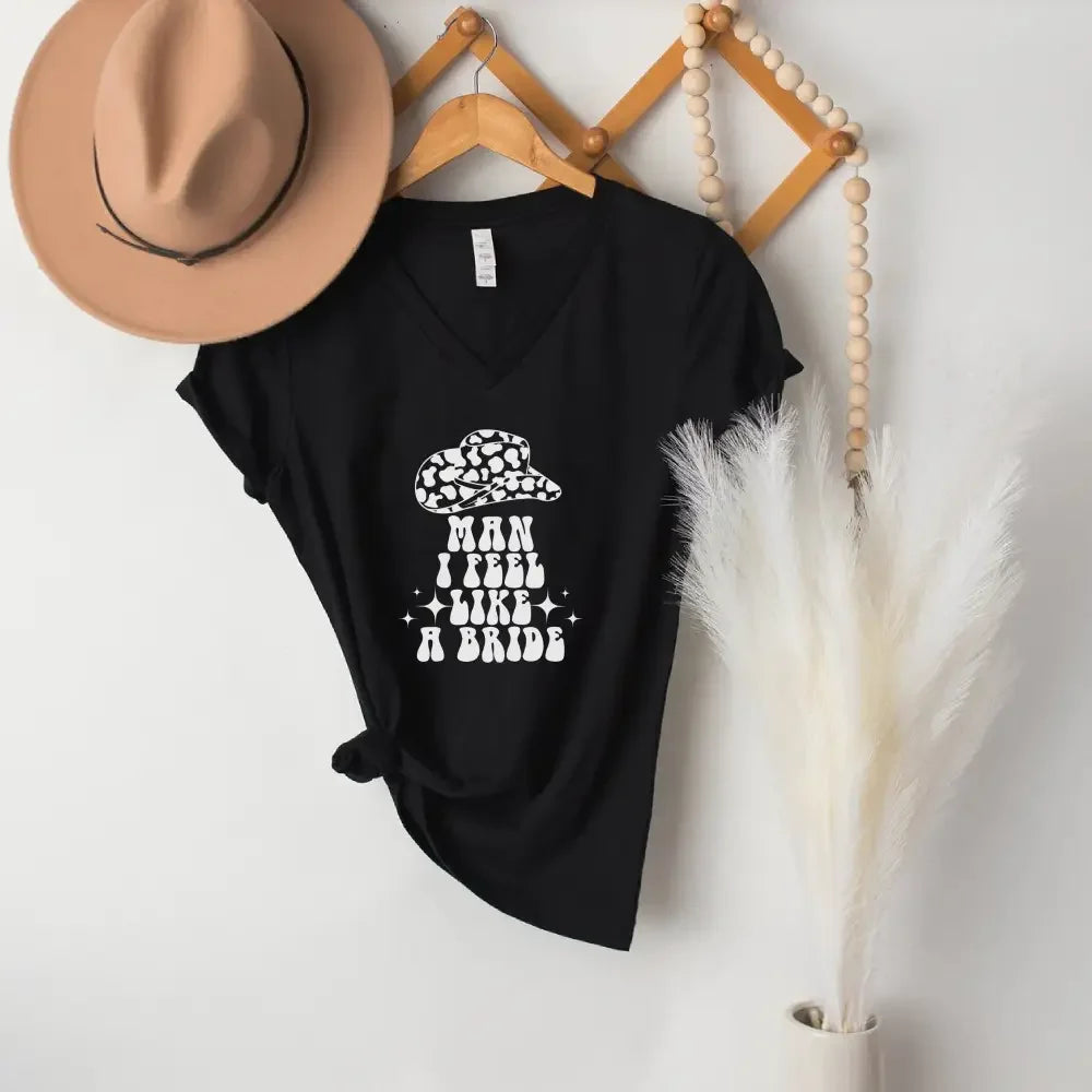 🍾 Man I Feel Like a Bride Bachelorette Party Matching V-Neck T-Shirts 💍
