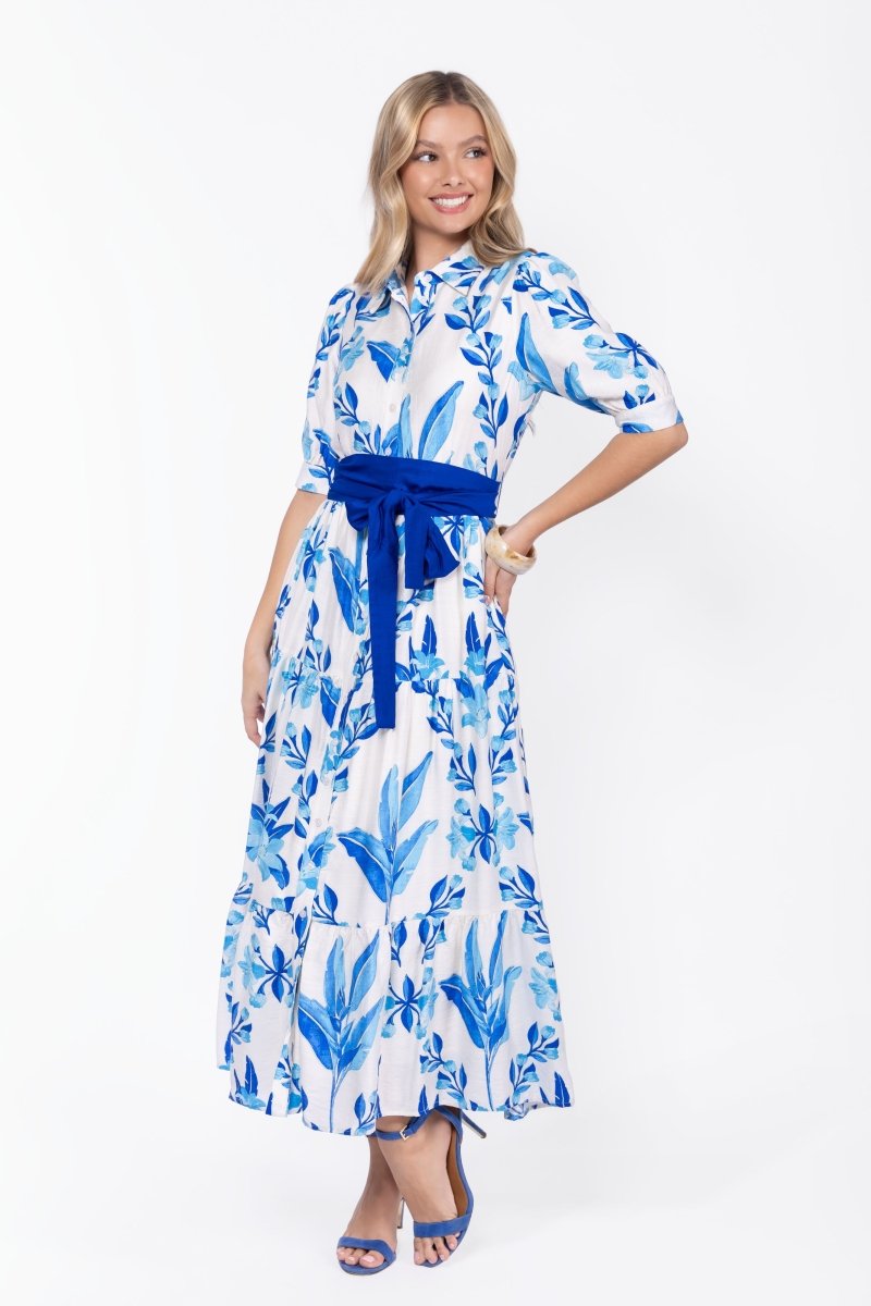 Marie Dress (White/Blue)
