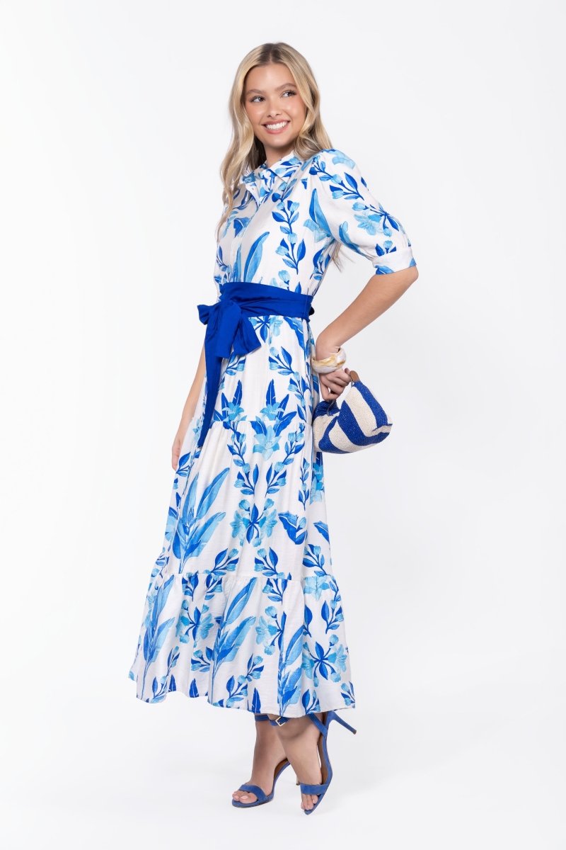 Marie Dress (White/Blue)