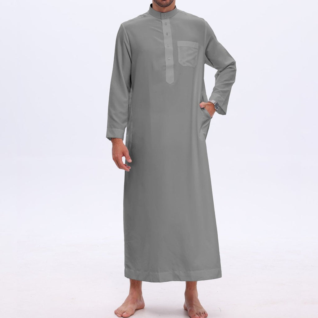 Men's Solid Color Thobe with Button Placket (MT036)