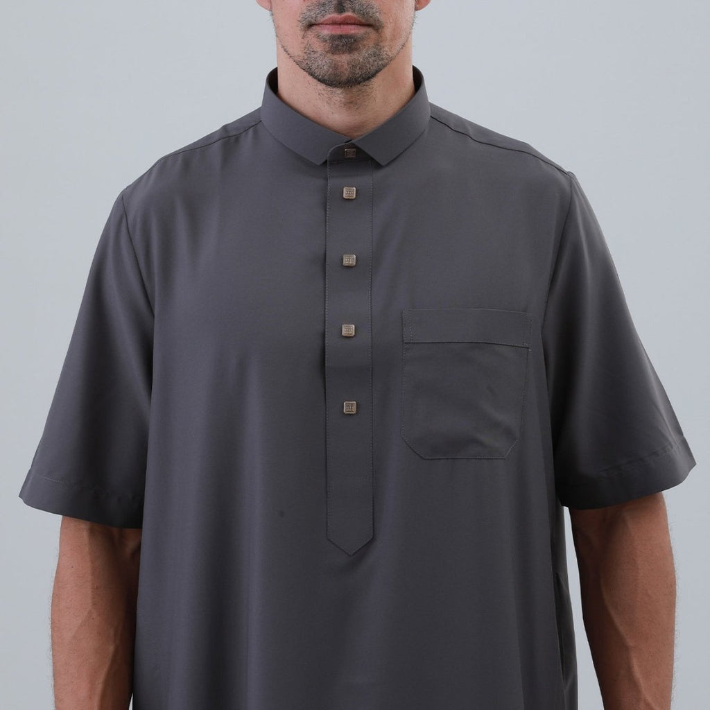 Men's Solid Color Thobe with Button Placket (MT038)