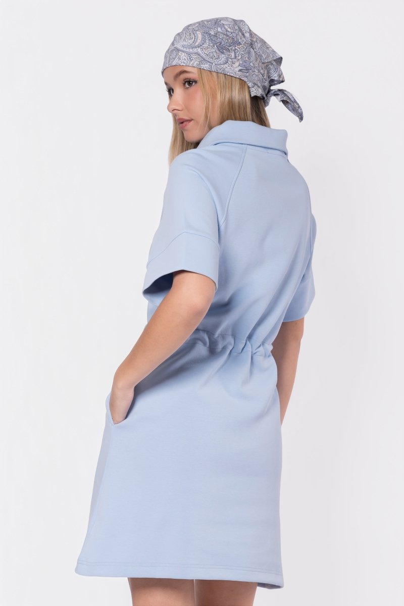 Mina Half Zip Dress Short Sleeve 37" (Baby Blue)