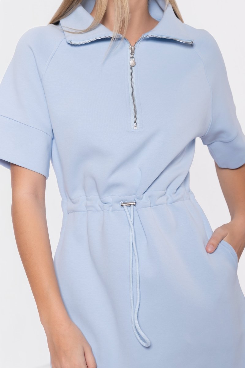 Mina Half Zip Dress Short Sleeve 37" (Baby Blue)