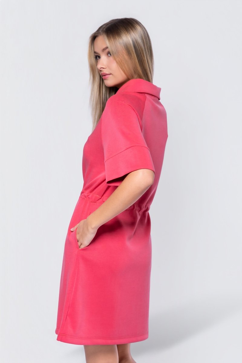 Mina Half Zip Dress Short Sleeve 37" (Coral)