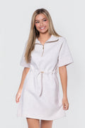 Mina Half Zip Dress Short Sleeve 37" (Ivory Heather)
