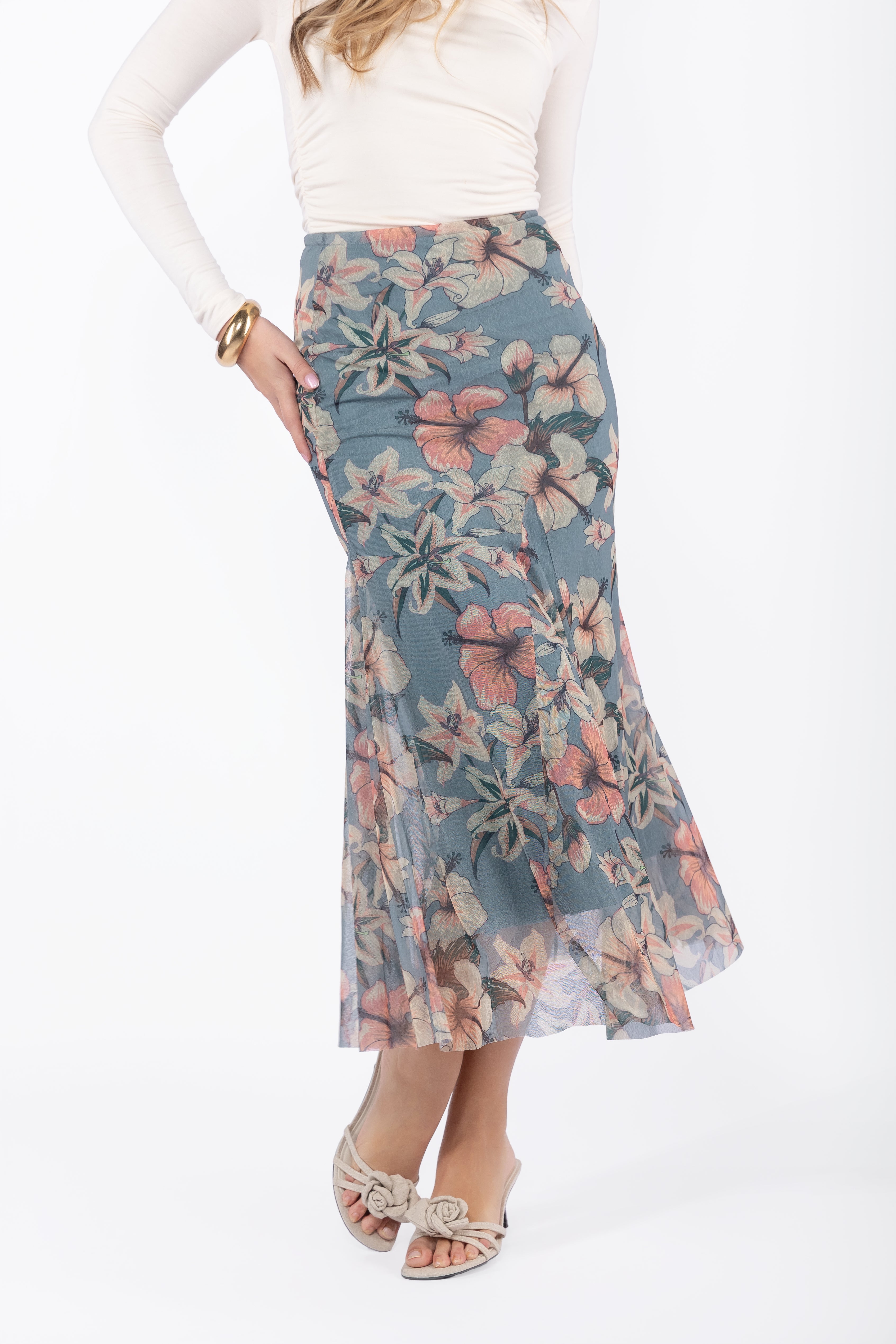Natalia Skirt (Peach/Grey)